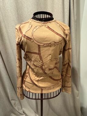 Lauren Ralph Lauren Equestrian Chain Print Long Sleeve Tee - Extra Small - XS